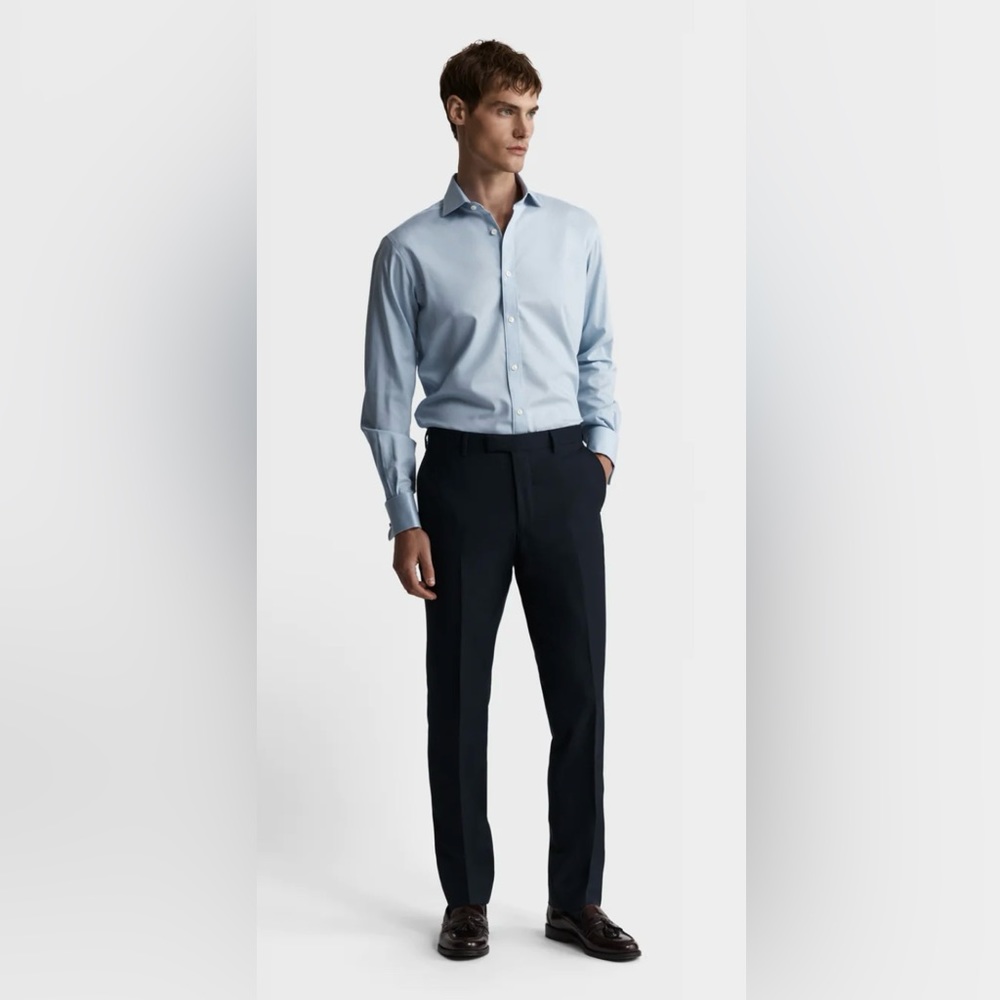 TM Lewin Blue Long Sleeve Button Down Dress Shirt